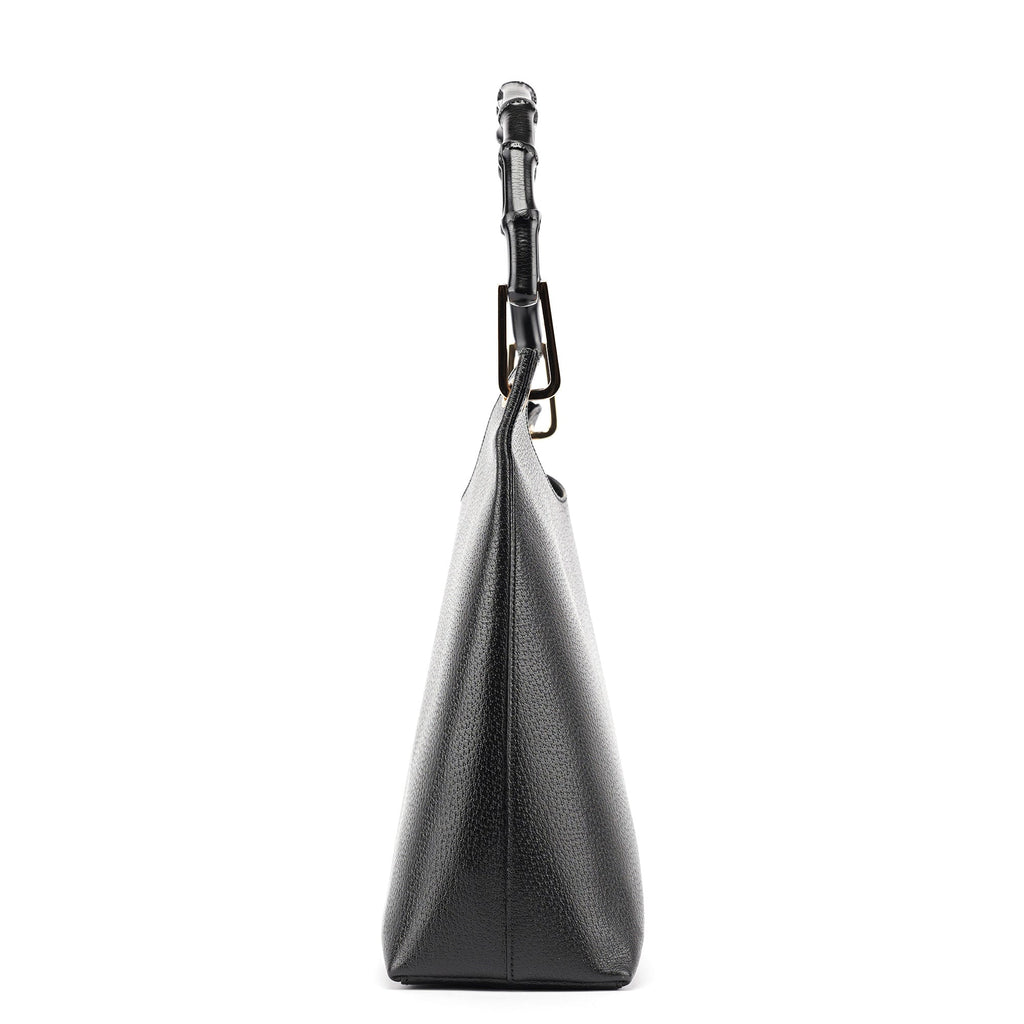Black Leather Bamboo Shoulder Bag