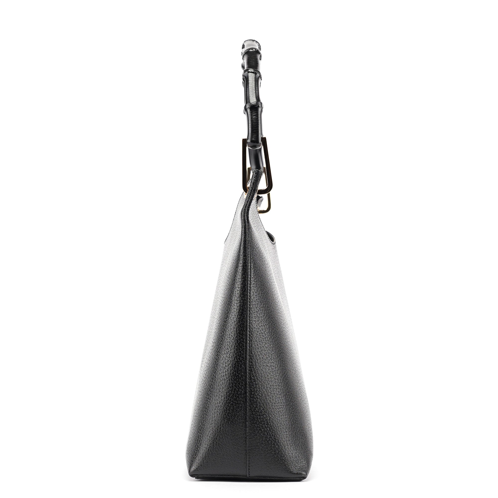 Black Leather Bamboo Shoulder Bag