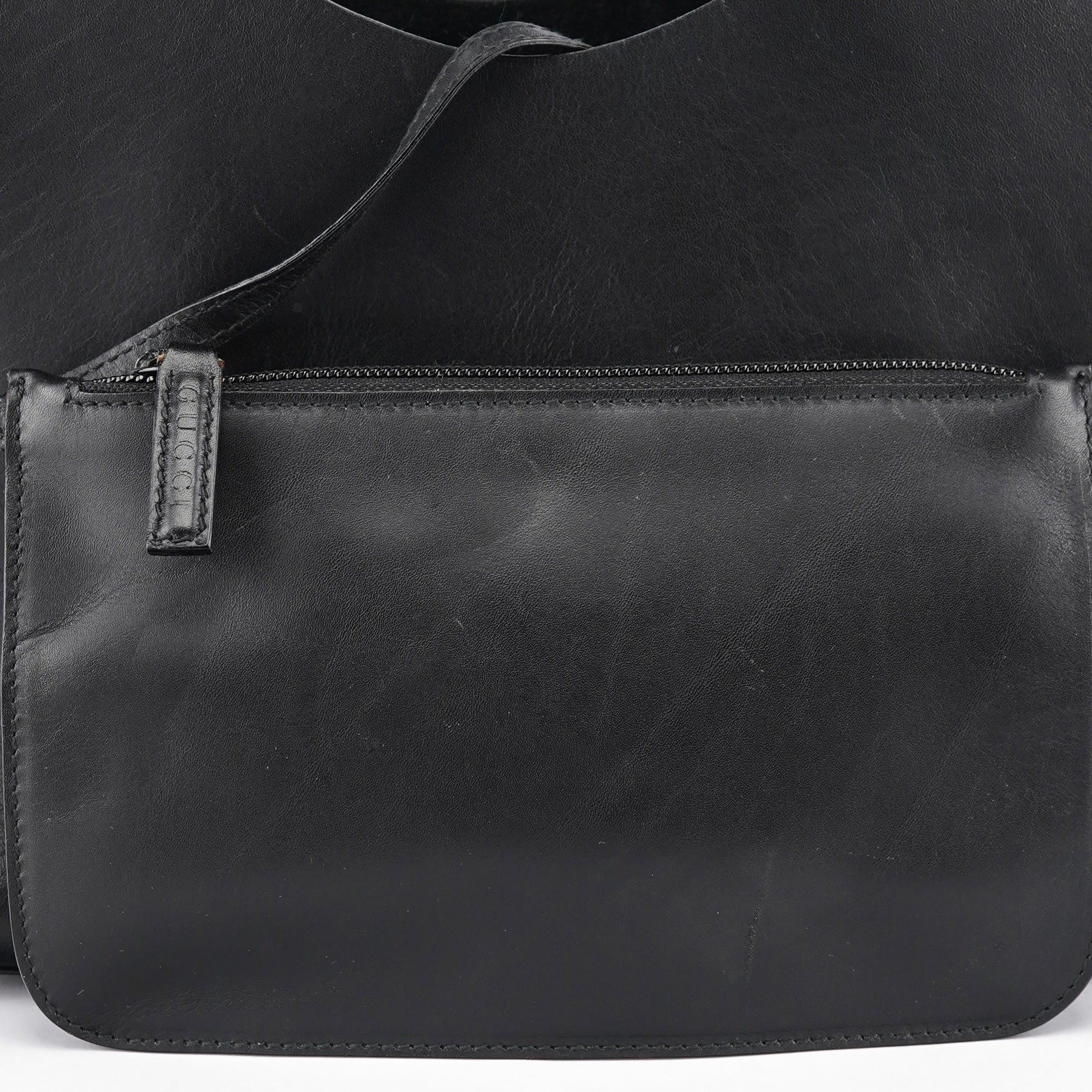 Black Leather Bamboo Shoulder Bag