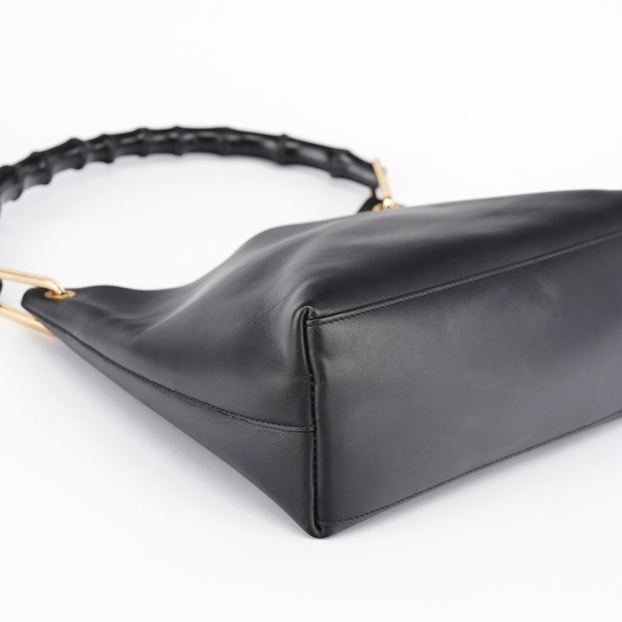 Black Leather Bamboo Shoulder Bag