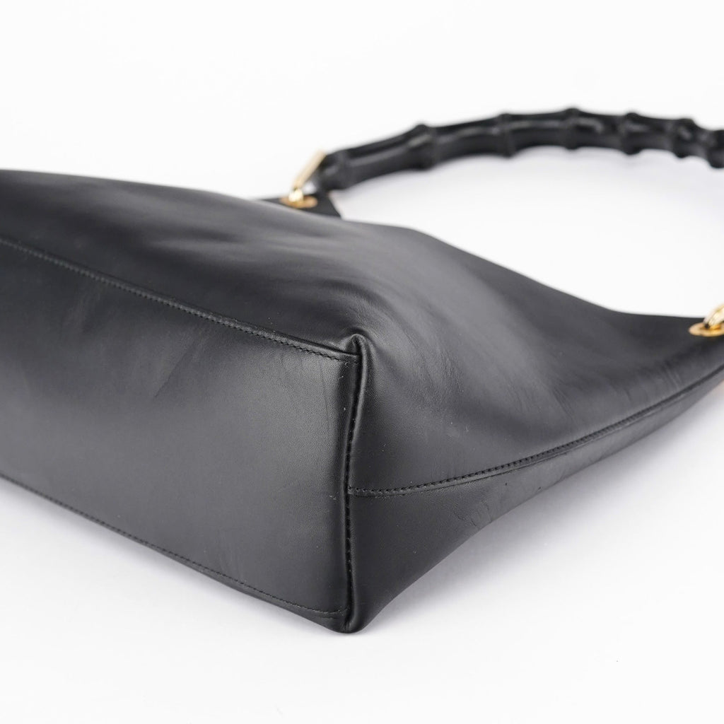 Black Leather Bamboo Shoulder Bag