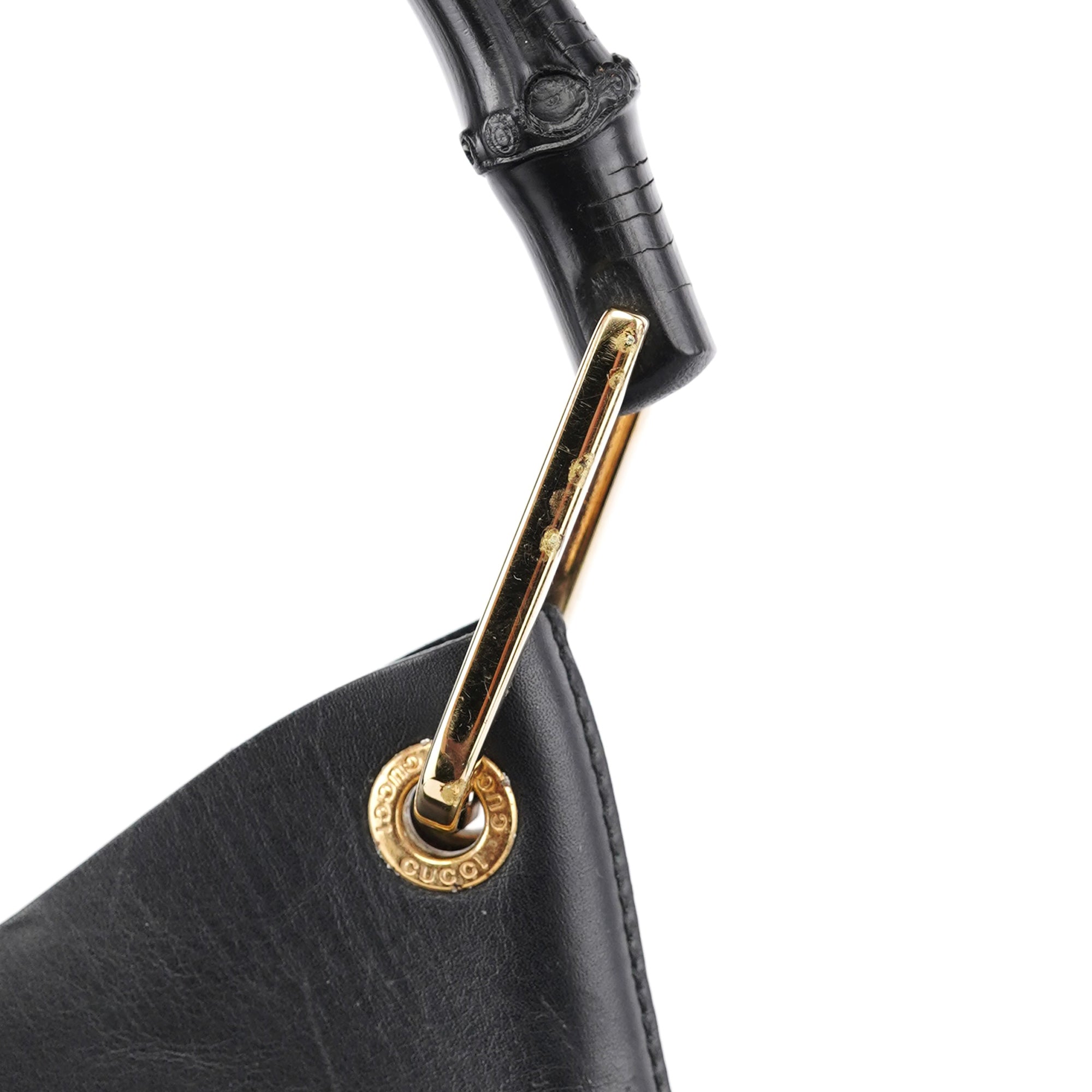 Black Leather Bamboo Shoulder Bag