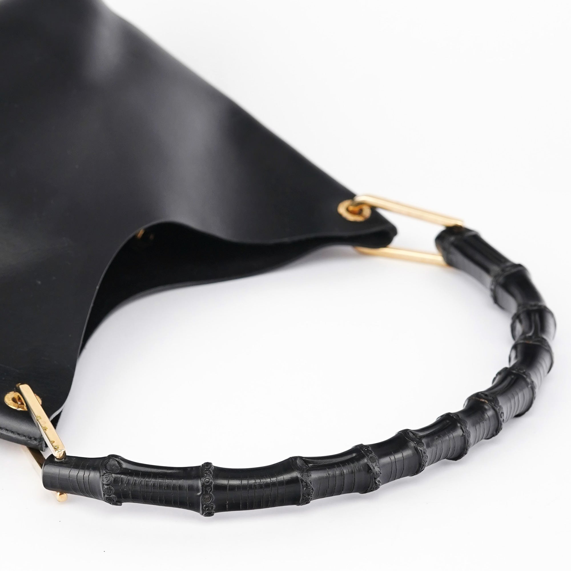 Black Leather Bamboo Shoulder Bag