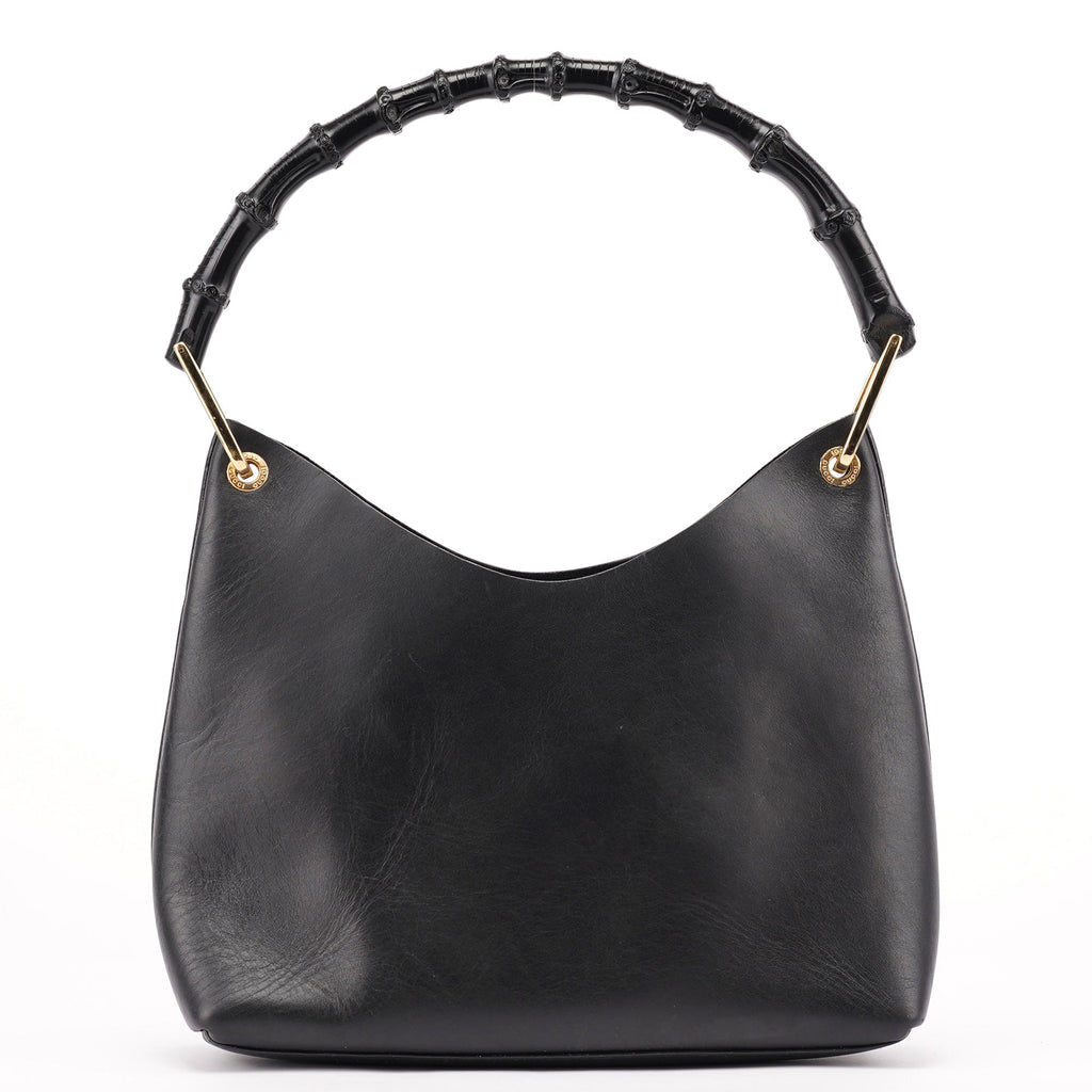 Black Leather Bamboo Shoulder Bag