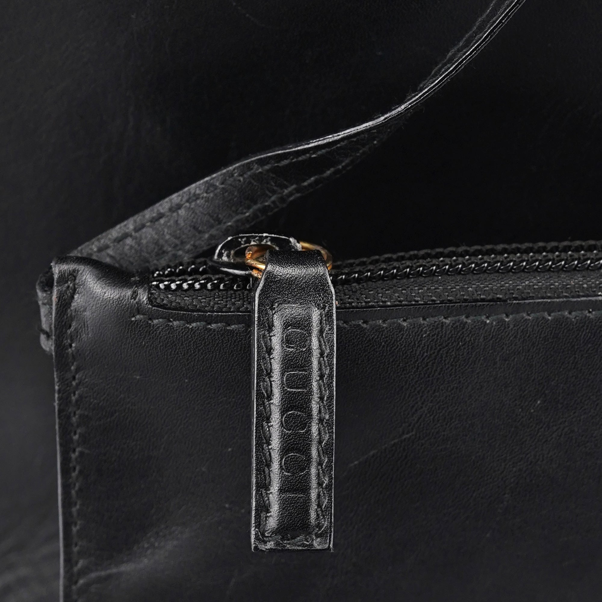 Black Leather Bamboo Shoulder Bag