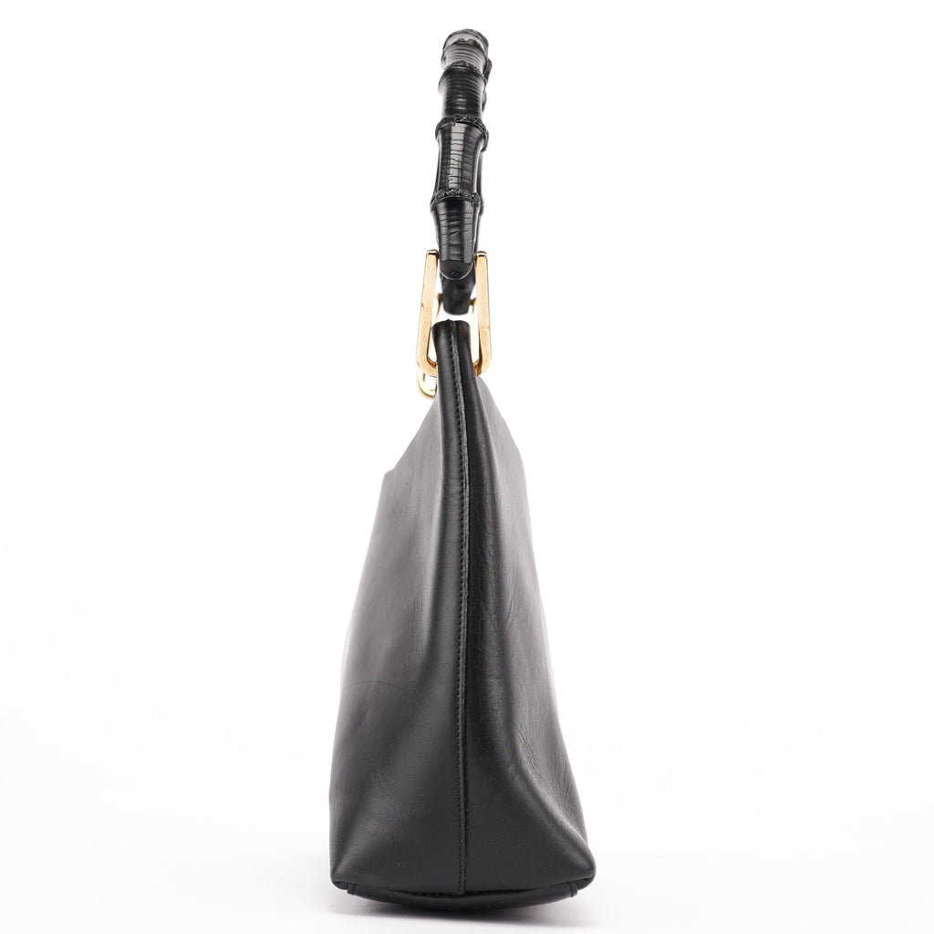 Black Leather Bamboo Shoulder Bag
