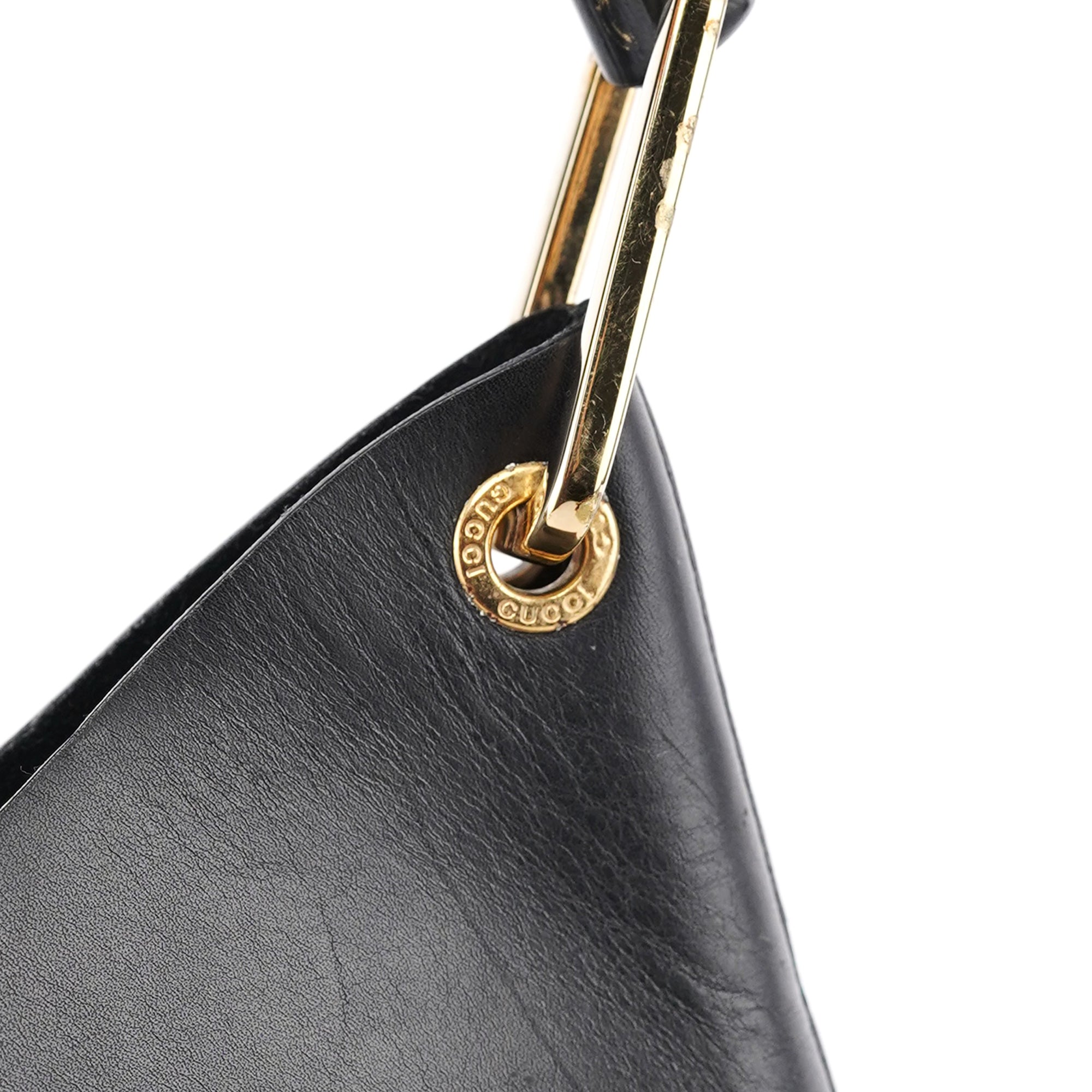 Black Leather Bamboo Shoulder Bag