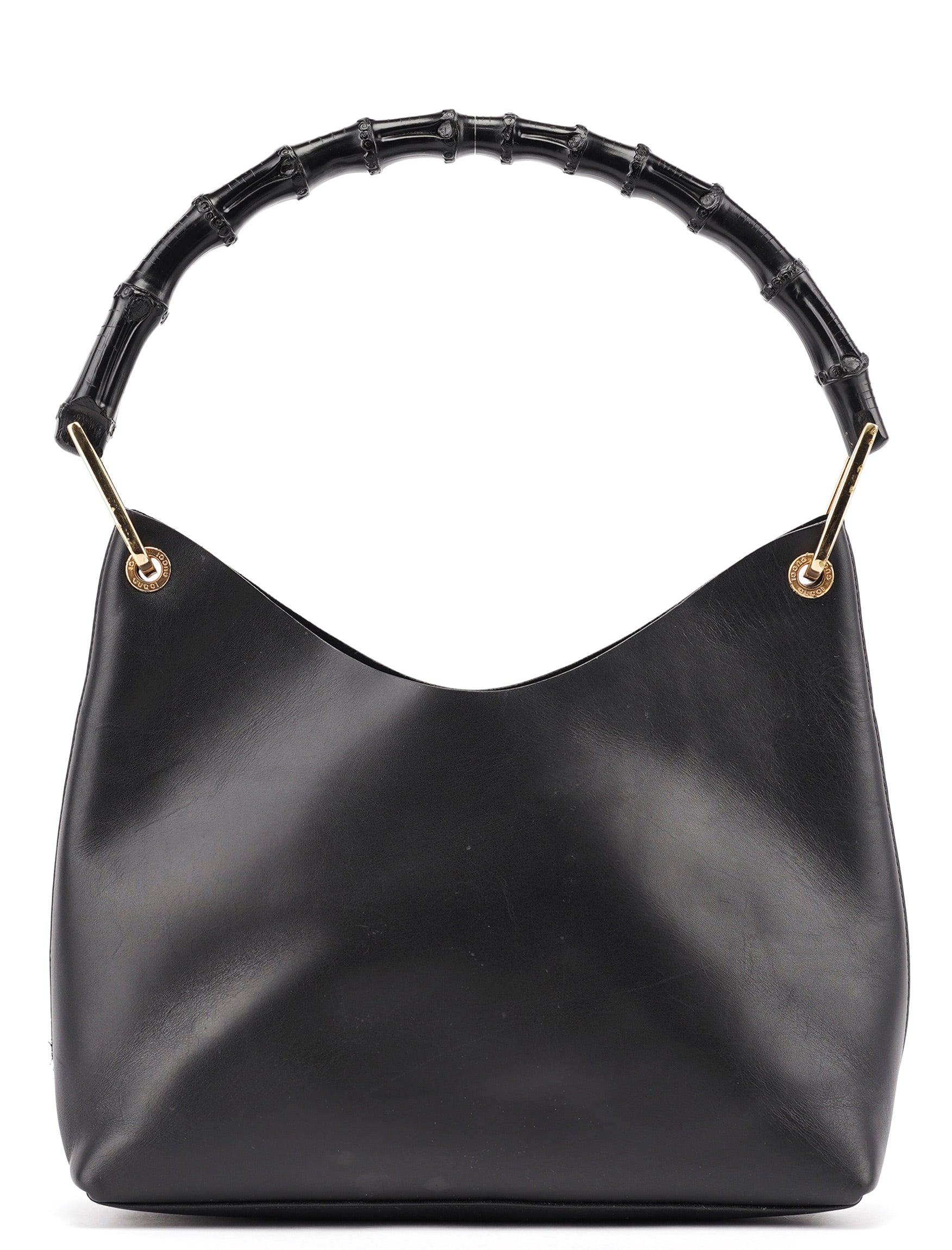 Black Leather Bamboo Shoulder Bag