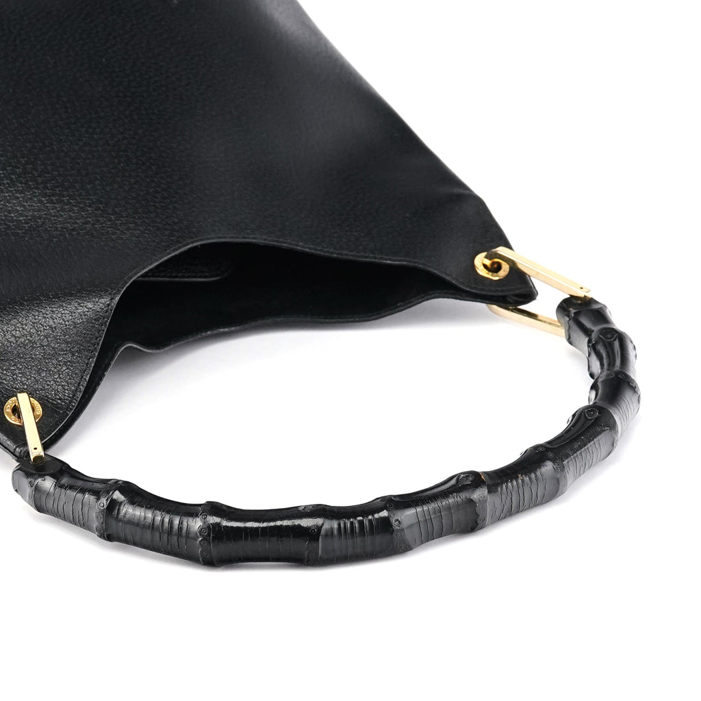 Black Leather Bamboo Shoulder Bag