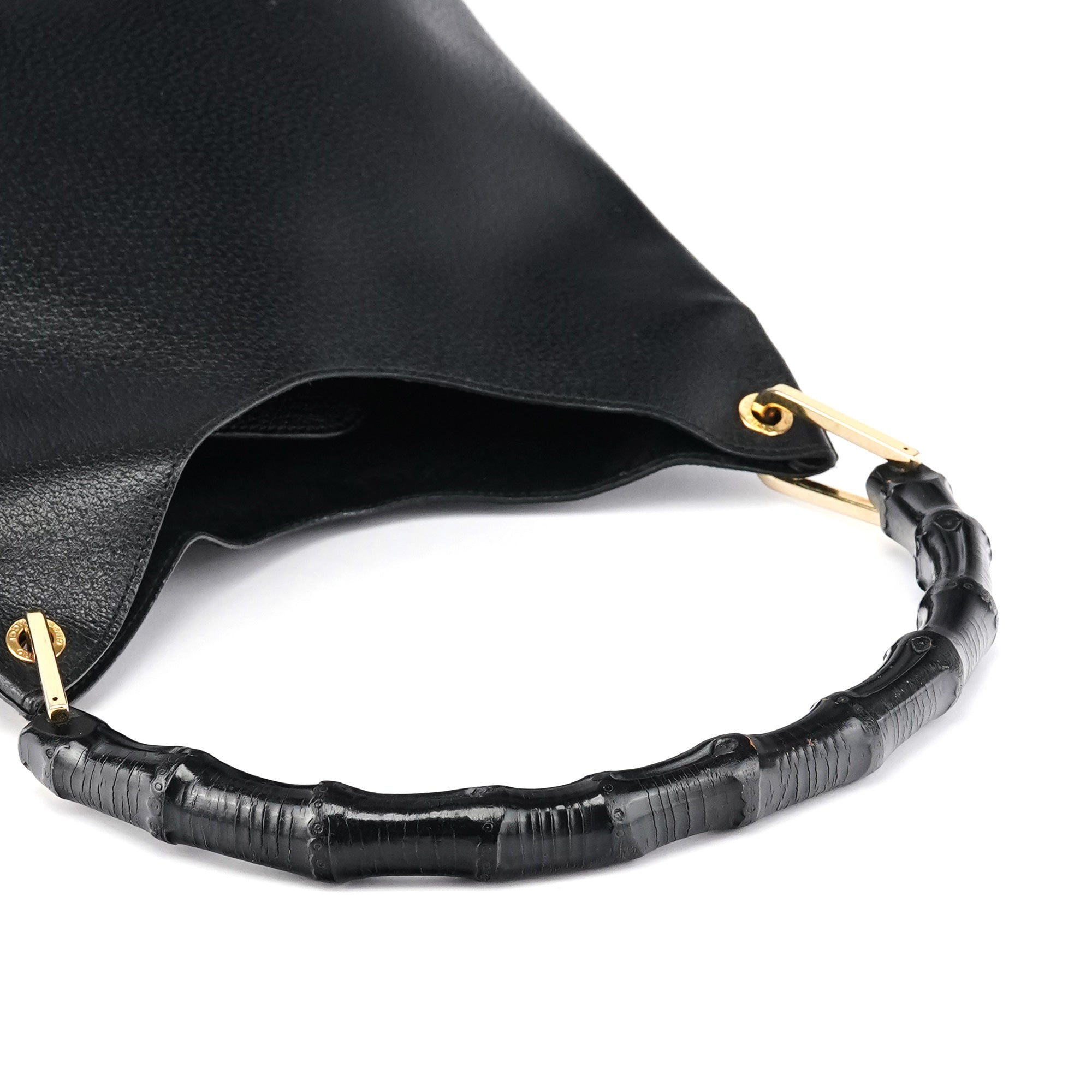 Black Leather Bamboo Shoulder Bag