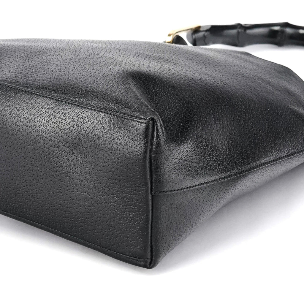 Black Leather Bamboo Shoulder Bag
