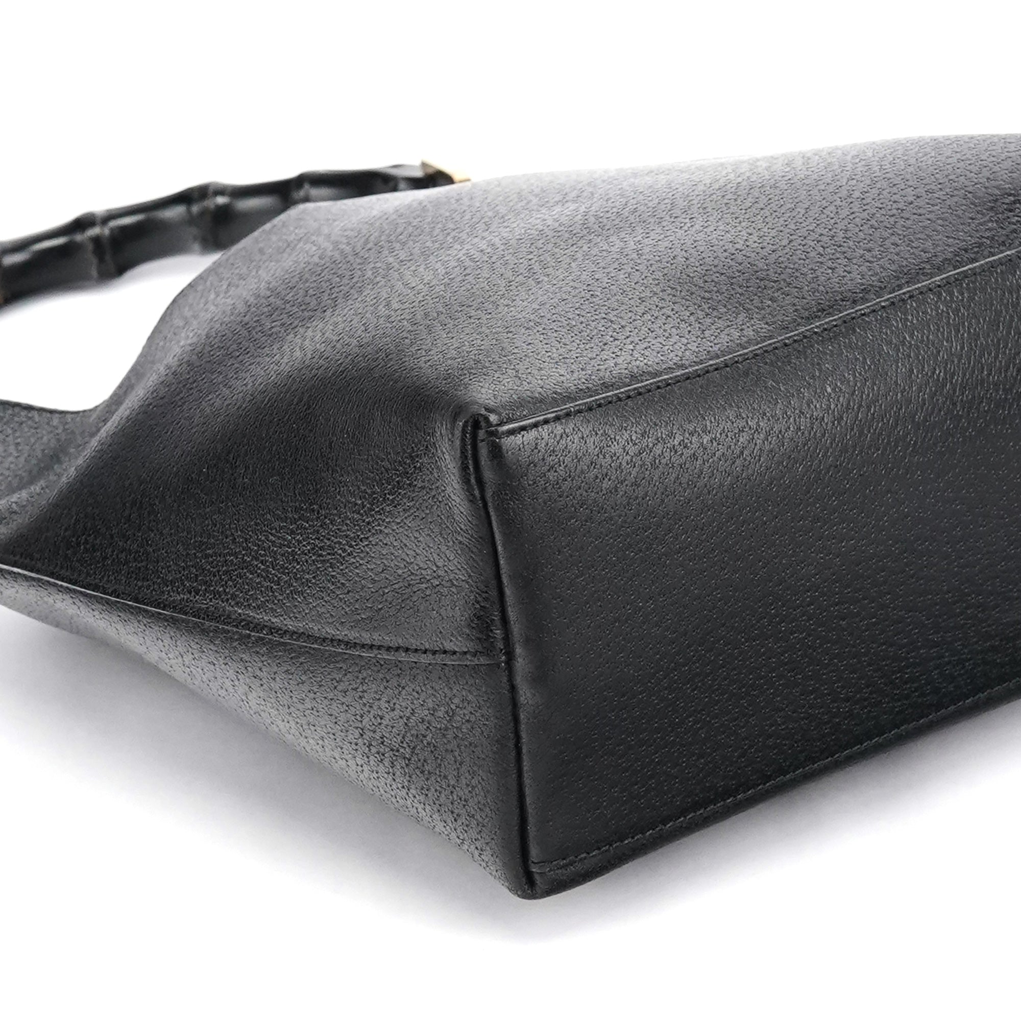 Black Leather Bamboo Shoulder Bag