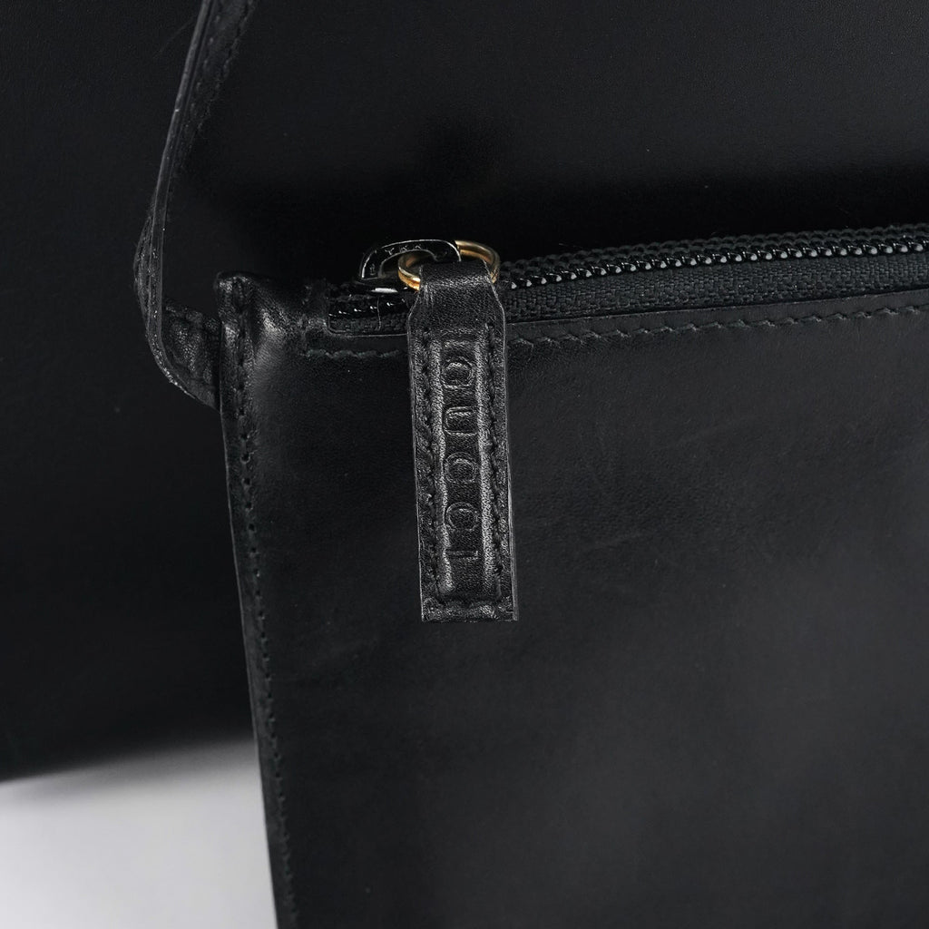 Black Leather Bamboo Shoulder Bag