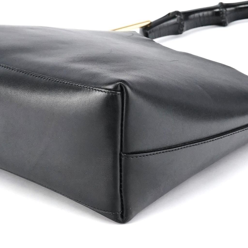Black Leather Bamboo Shoulder Bag
