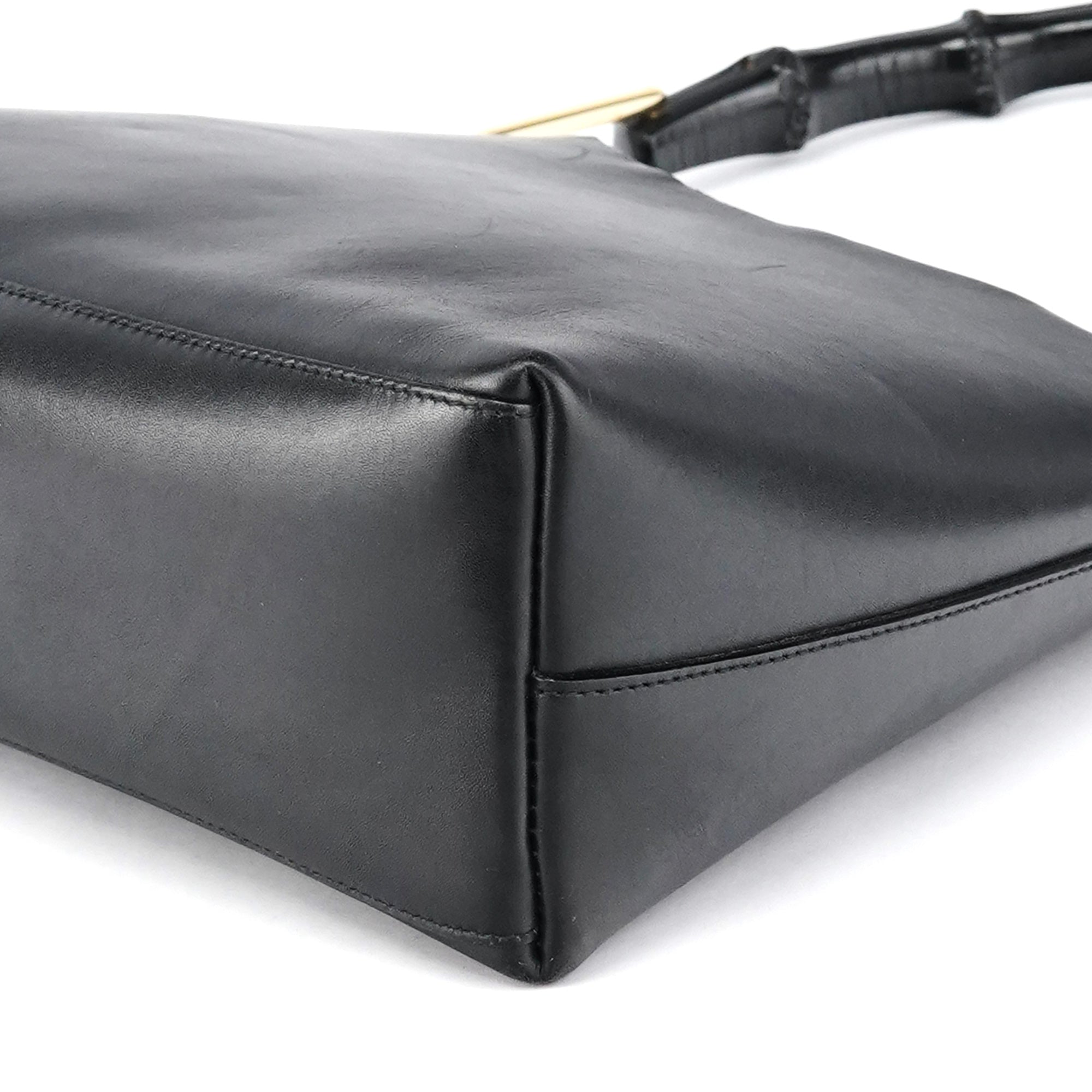 Black Leather Bamboo Shoulder Bag