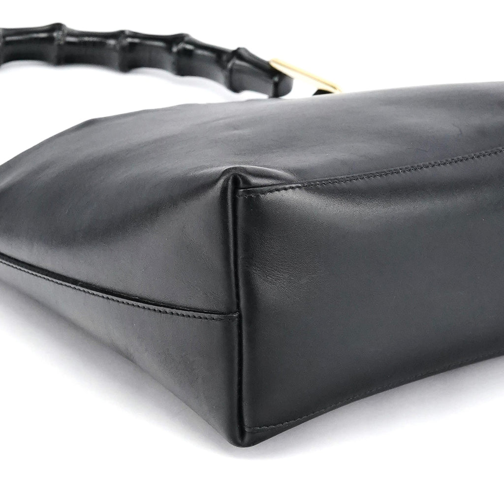 Black Leather Bamboo Shoulder Bag