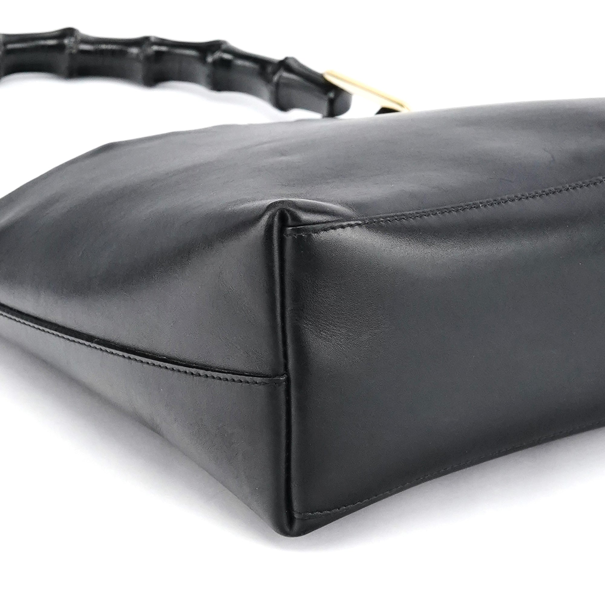Black Leather Bamboo Shoulder Bag