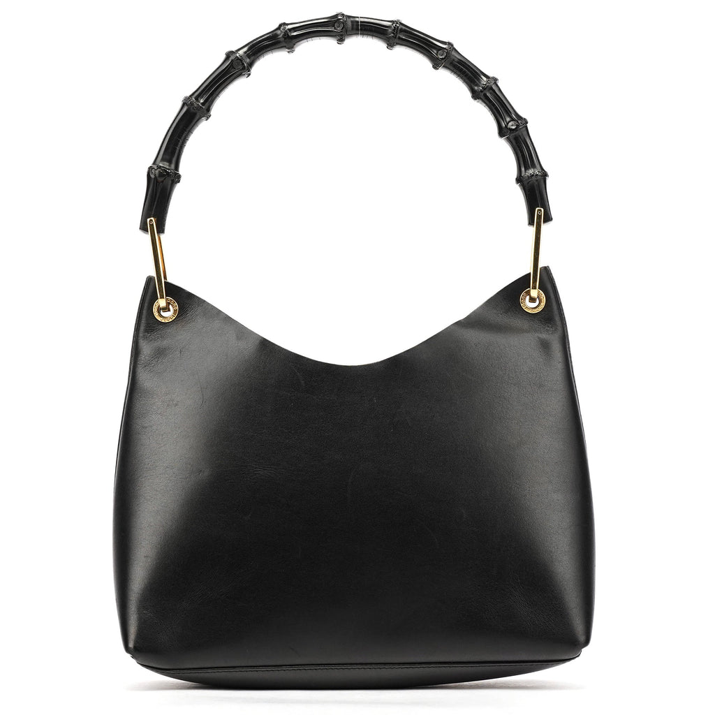 Black Leather Bamboo Shoulder Bag