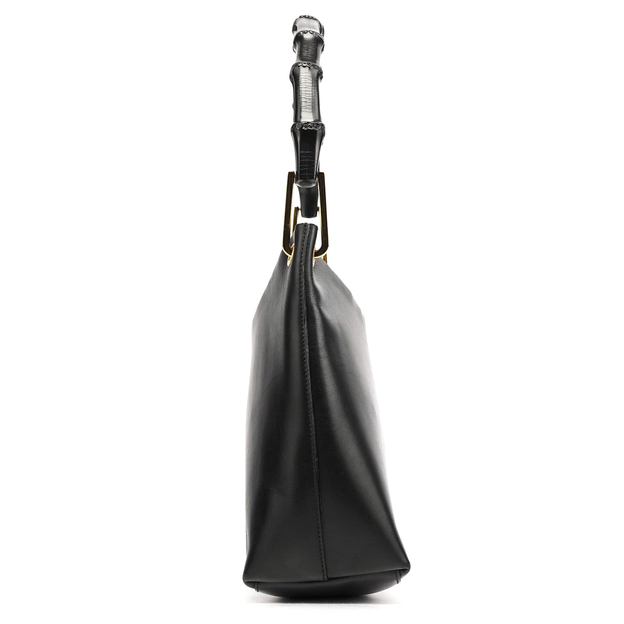 Black Leather Bamboo Shoulder Bag