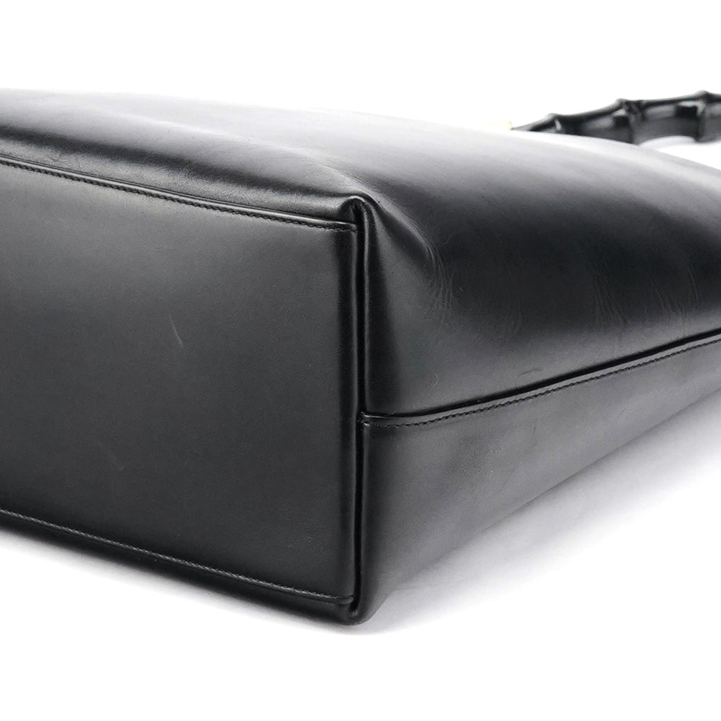 Black Leather Bamboo Shoulder Bag