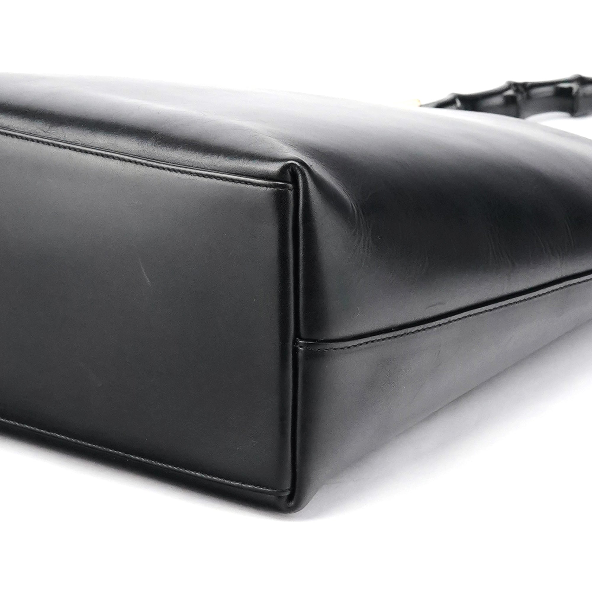 Black Leather Bamboo Shoulder Bag
