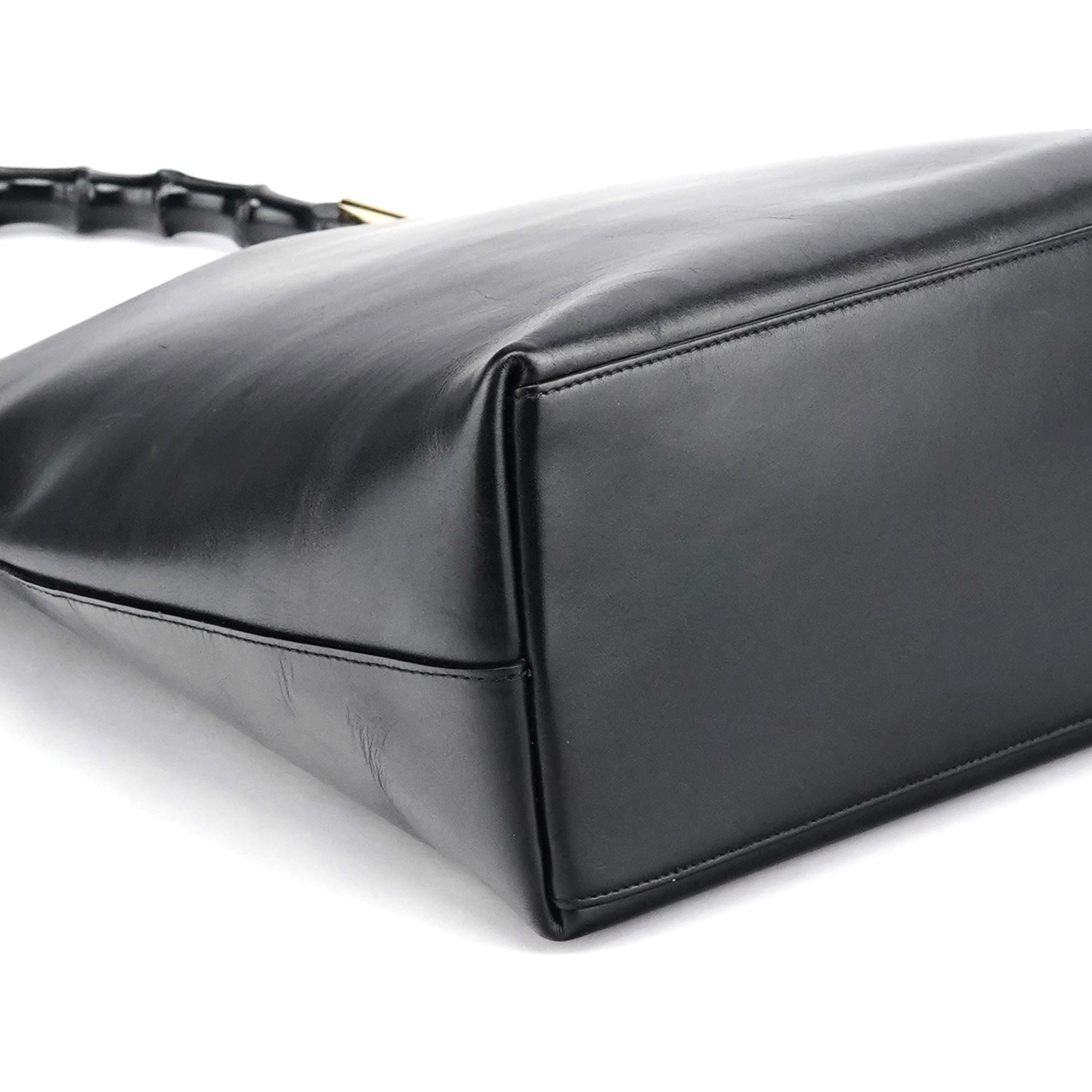 Black Leather Bamboo Shoulder Bag