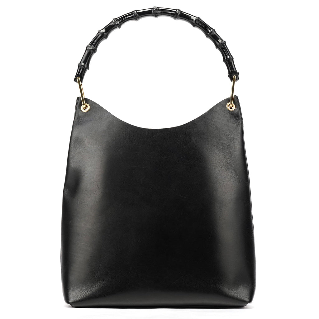 Black Leather Bamboo Shoulder Bag