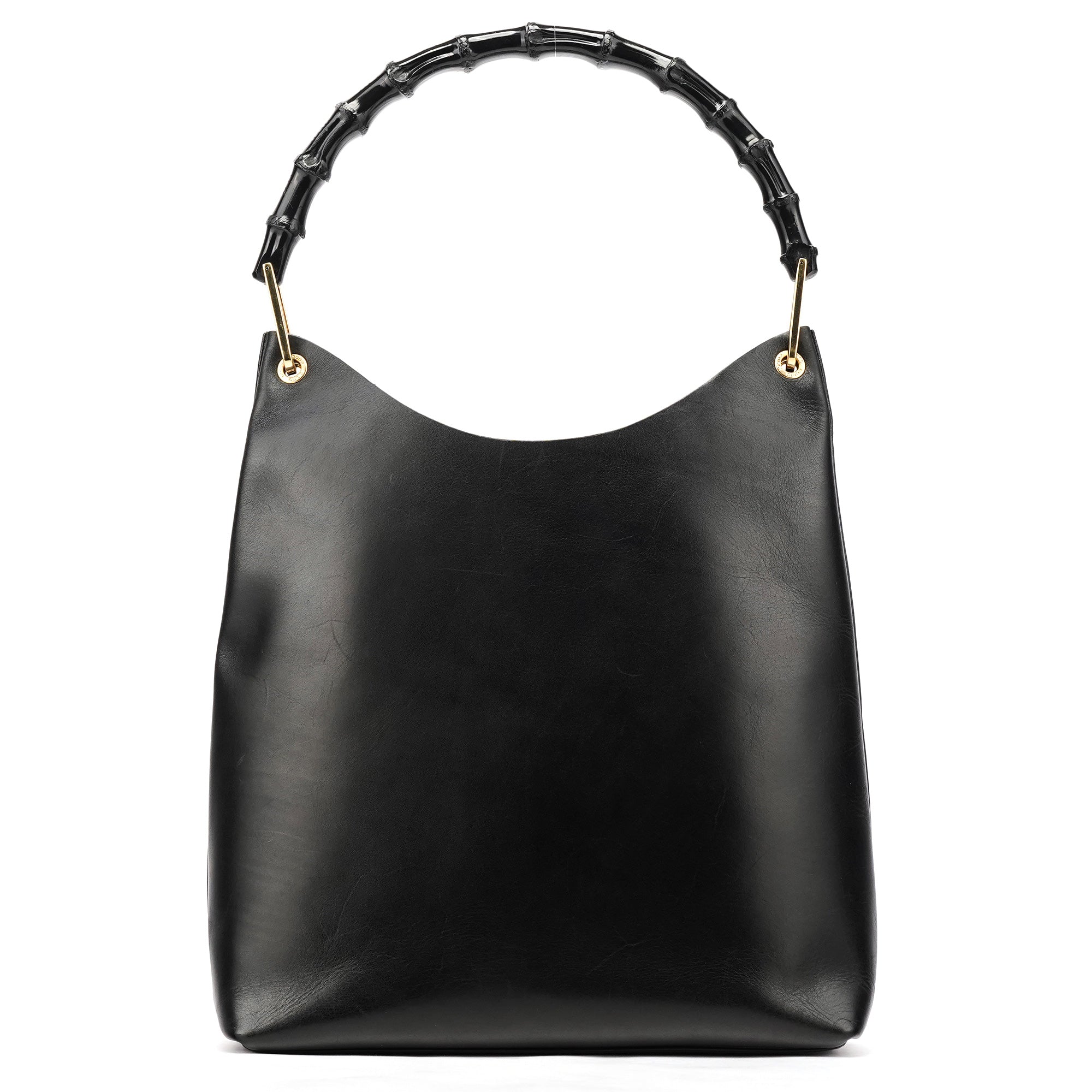 Black Leather Bamboo Shoulder Bag
