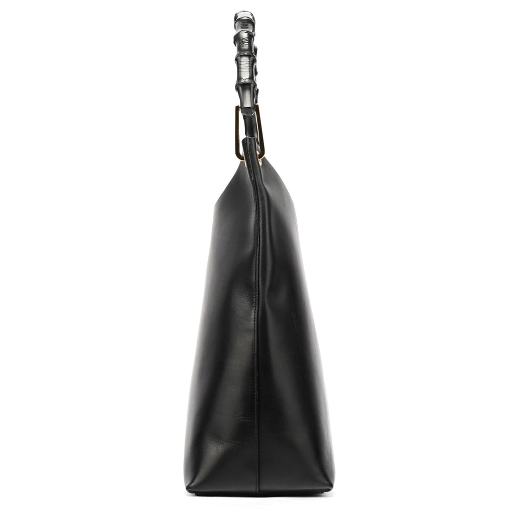Black Leather Bamboo Shoulder Bag