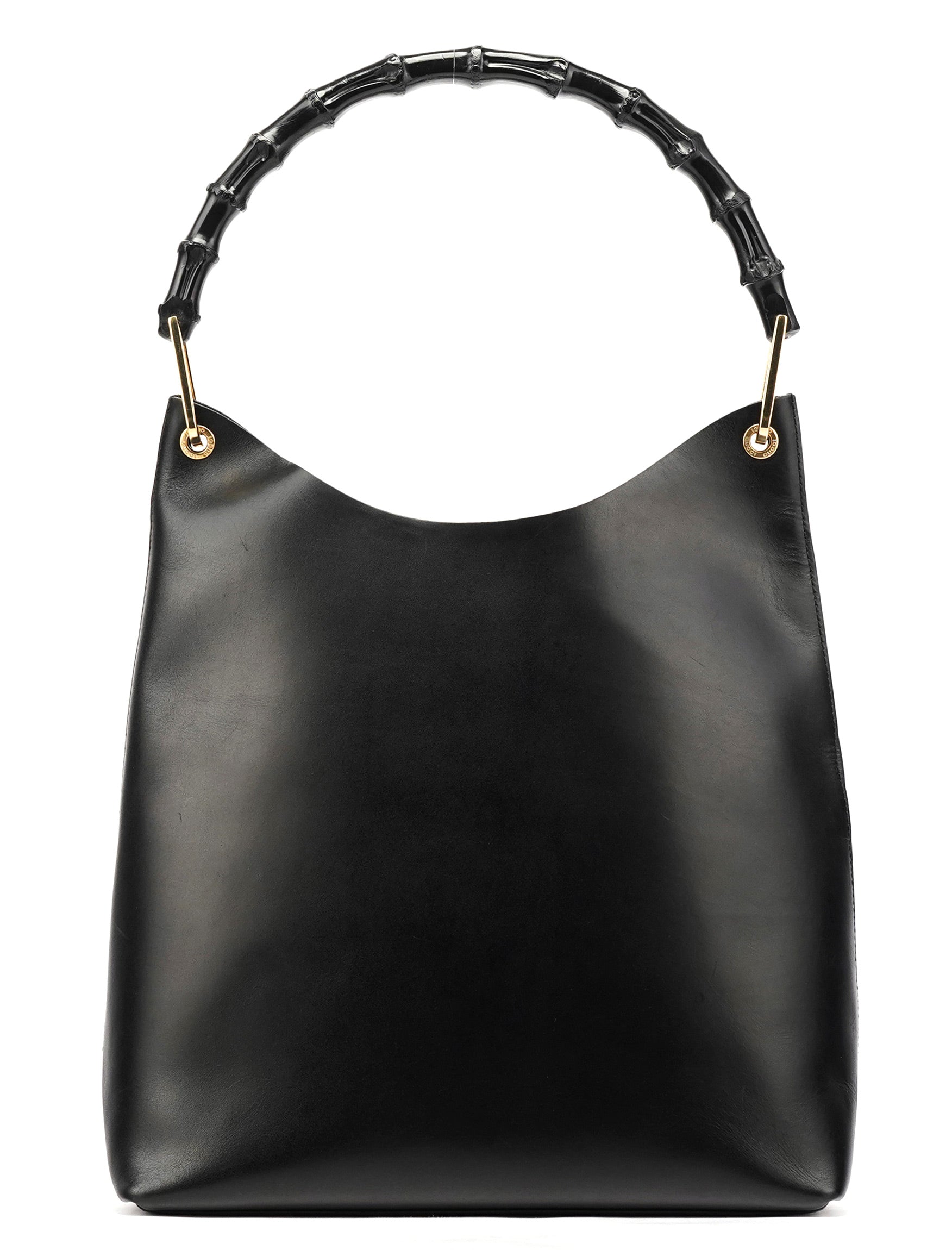 Black Leather Bamboo Shoulder Bag