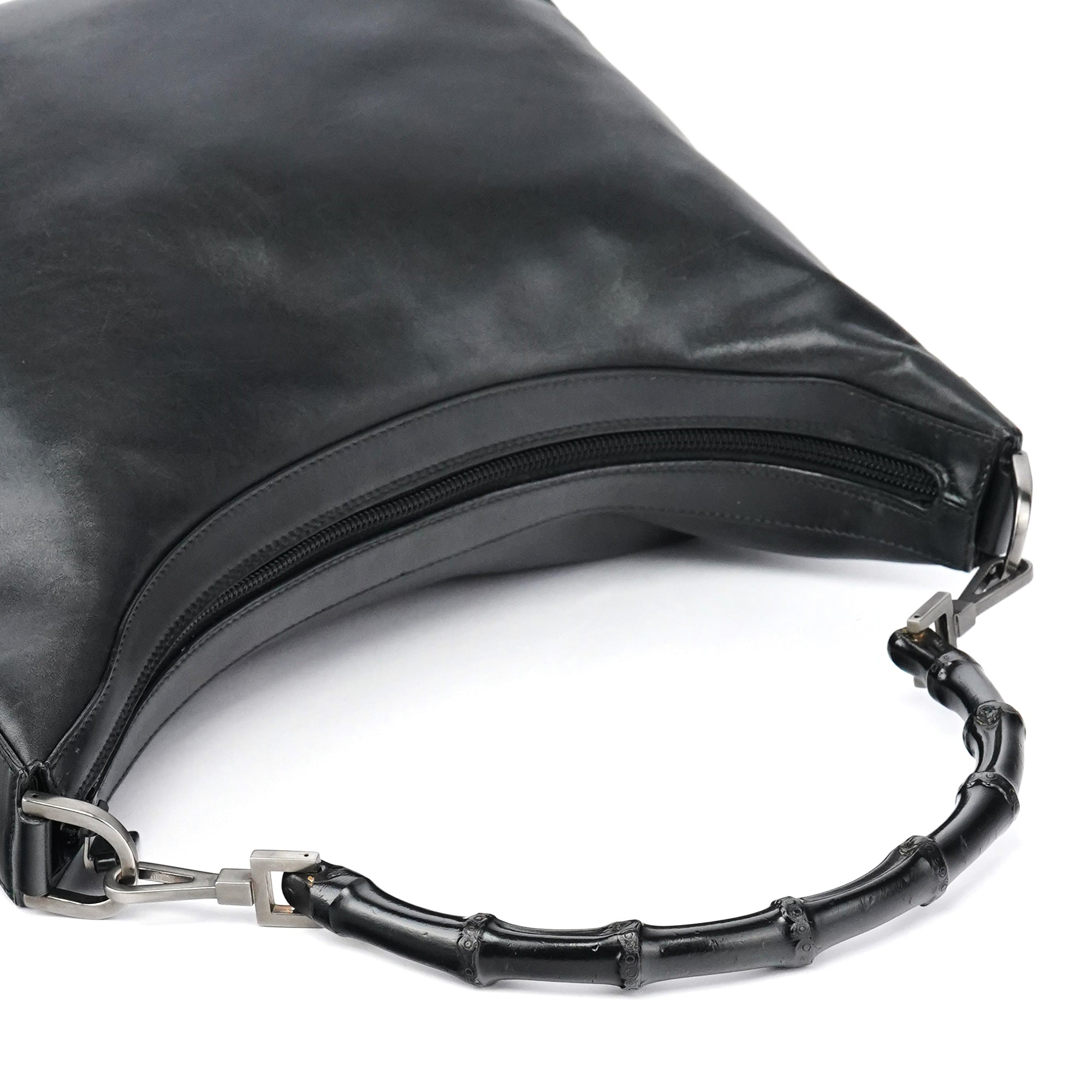 Black Leather Bamboo Shoulder Bag