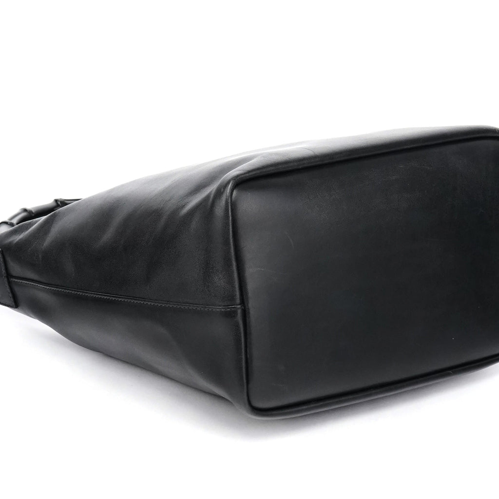 Black Leather Bamboo Shoulder Bag