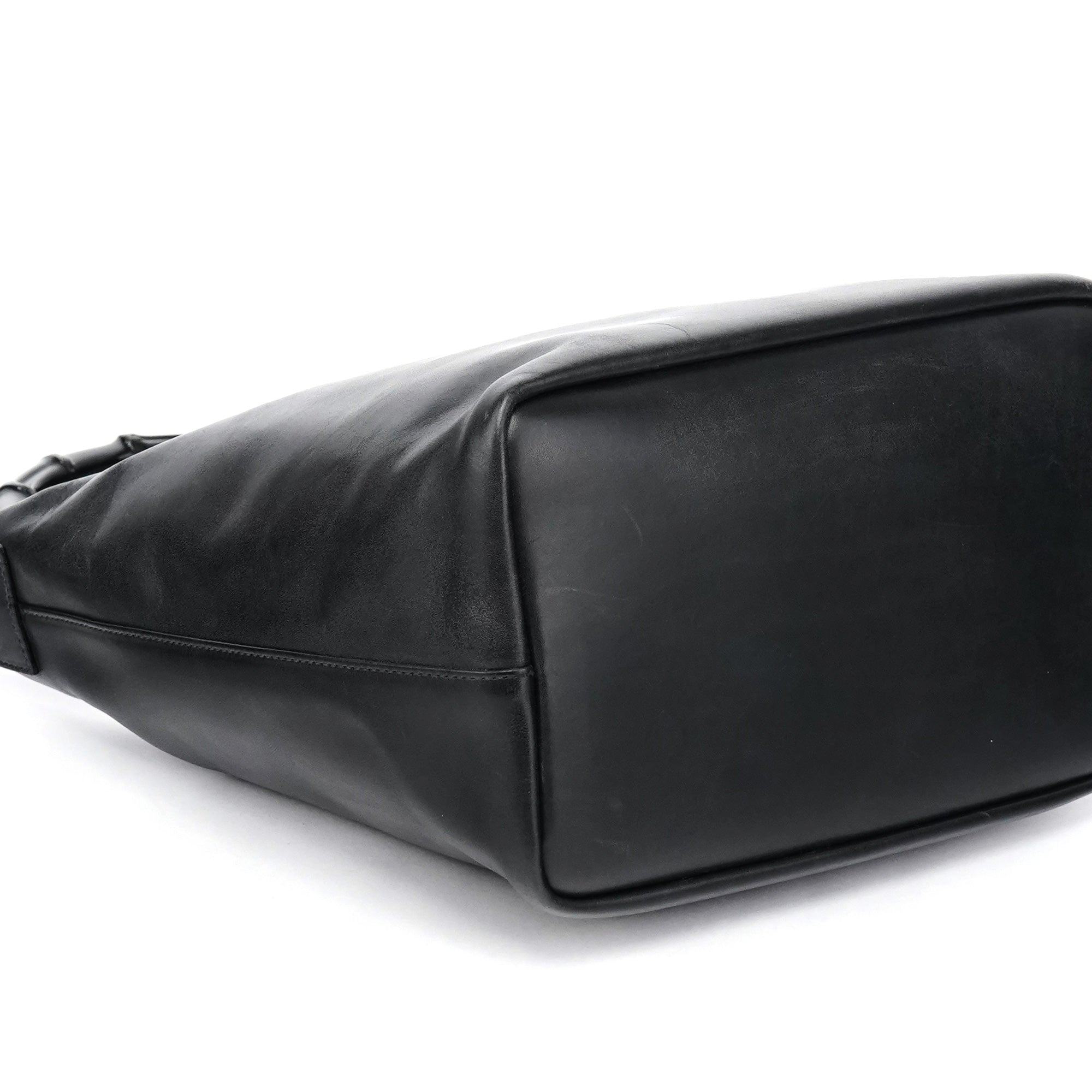 Black Leather Bamboo Shoulder Bag