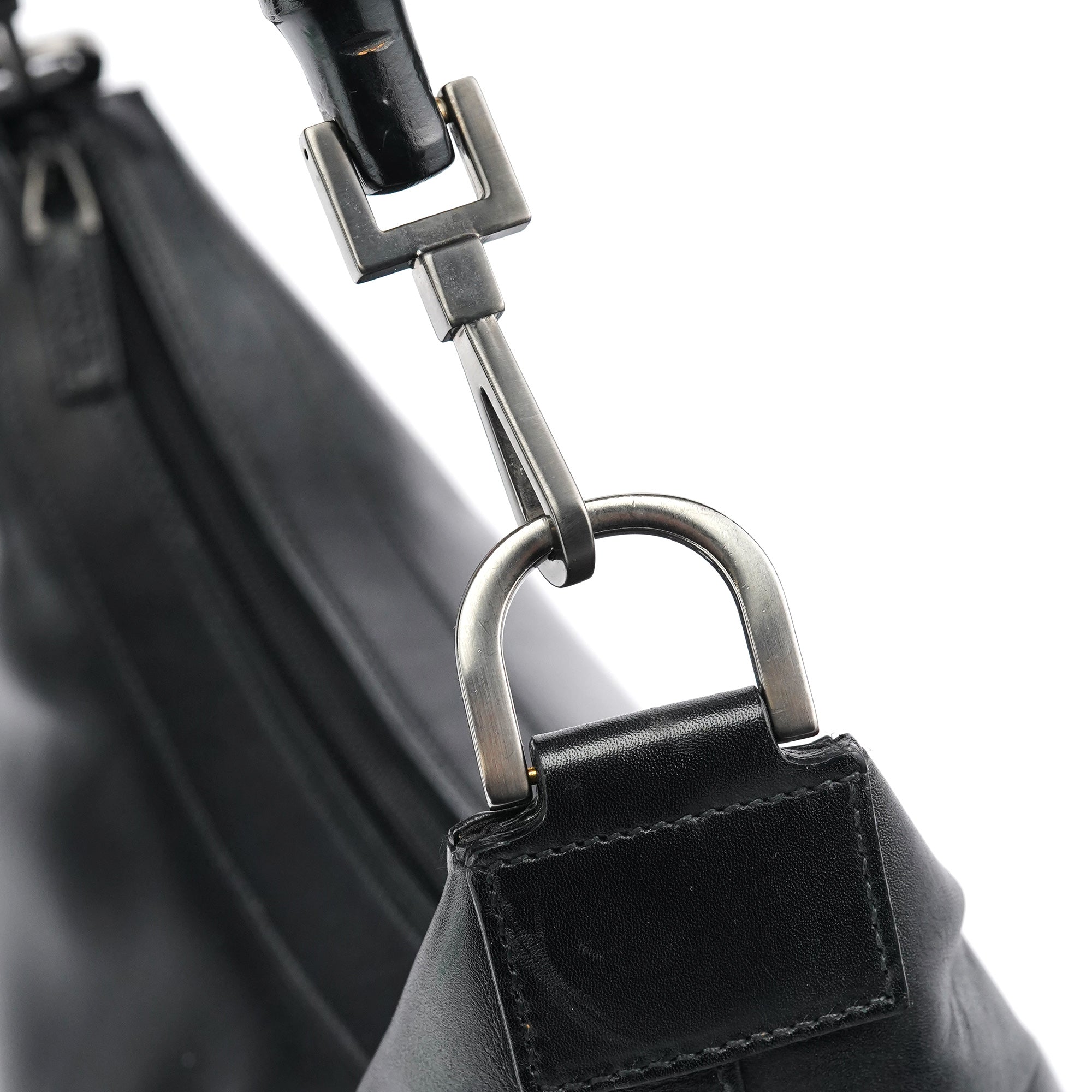 Black Leather Bamboo Shoulder Bag