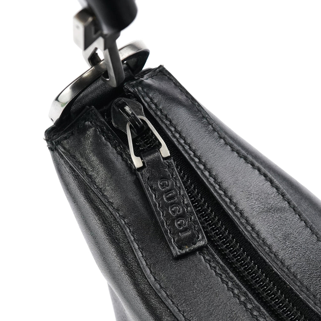 Black Leather Bamboo Shoulder Bag
