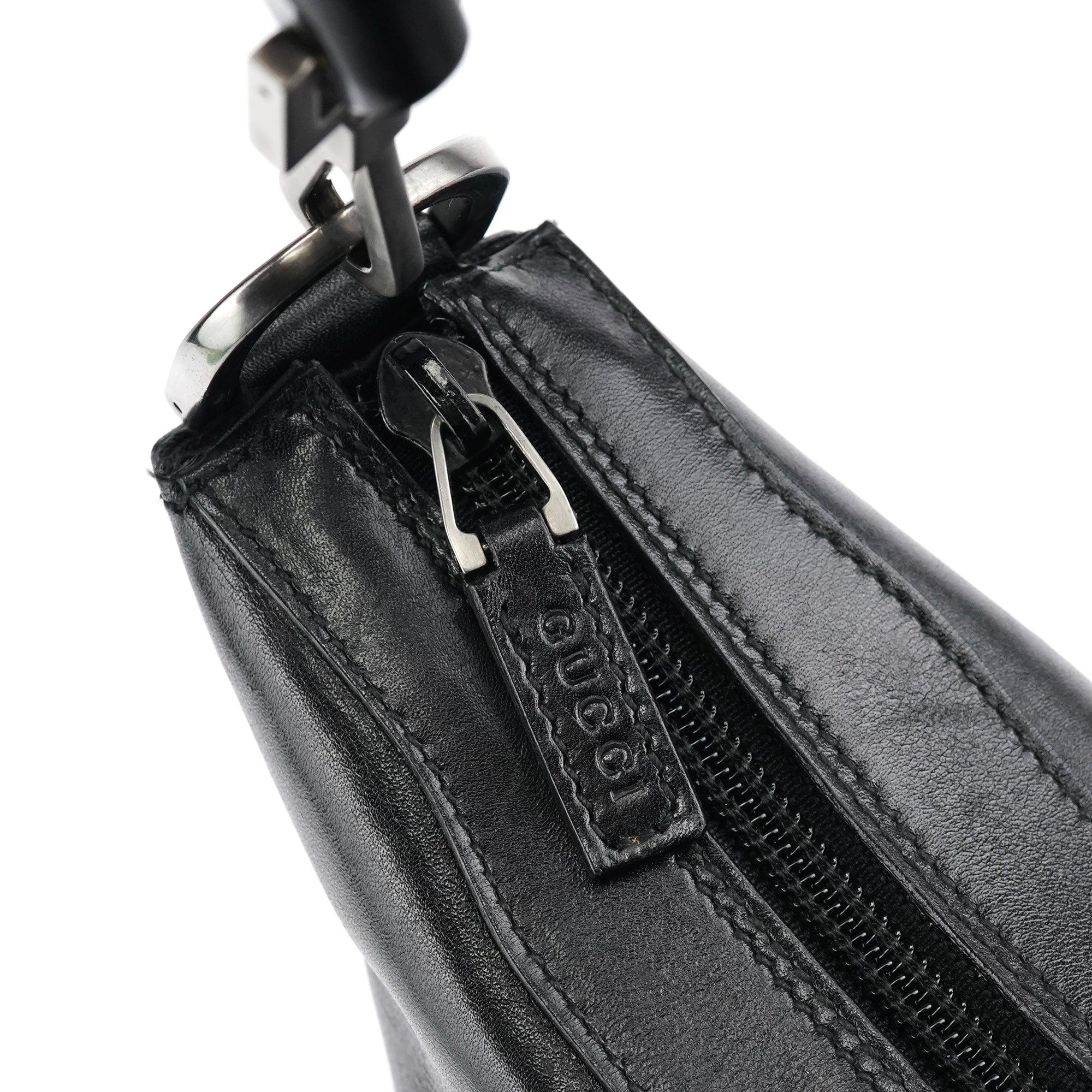 Black Leather Bamboo Shoulder Bag