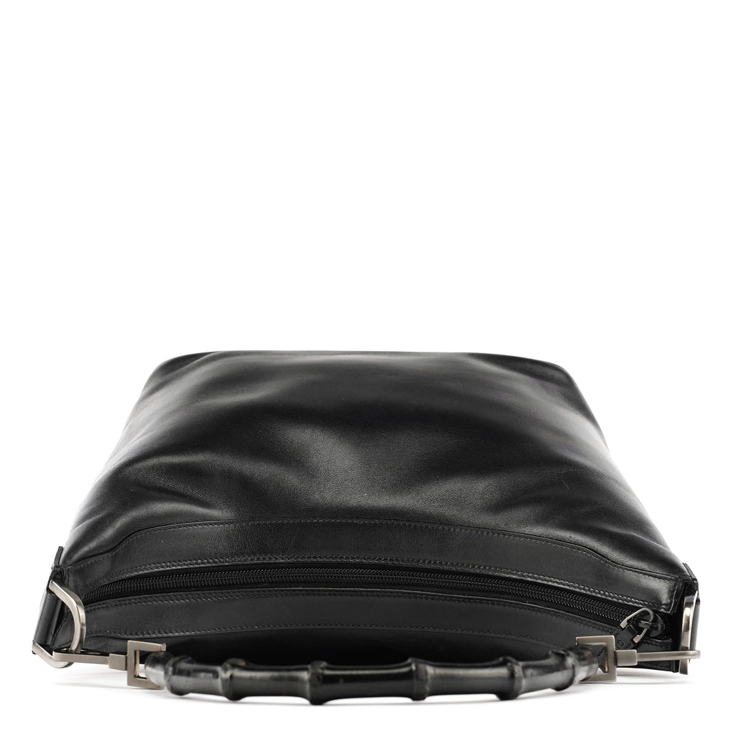 Black Leather Bamboo Shoulder Bag
