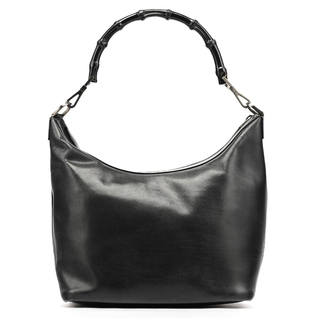 Black Leather Bamboo Shoulder Bag