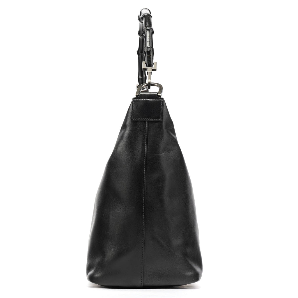 Black Leather Bamboo Shoulder Bag