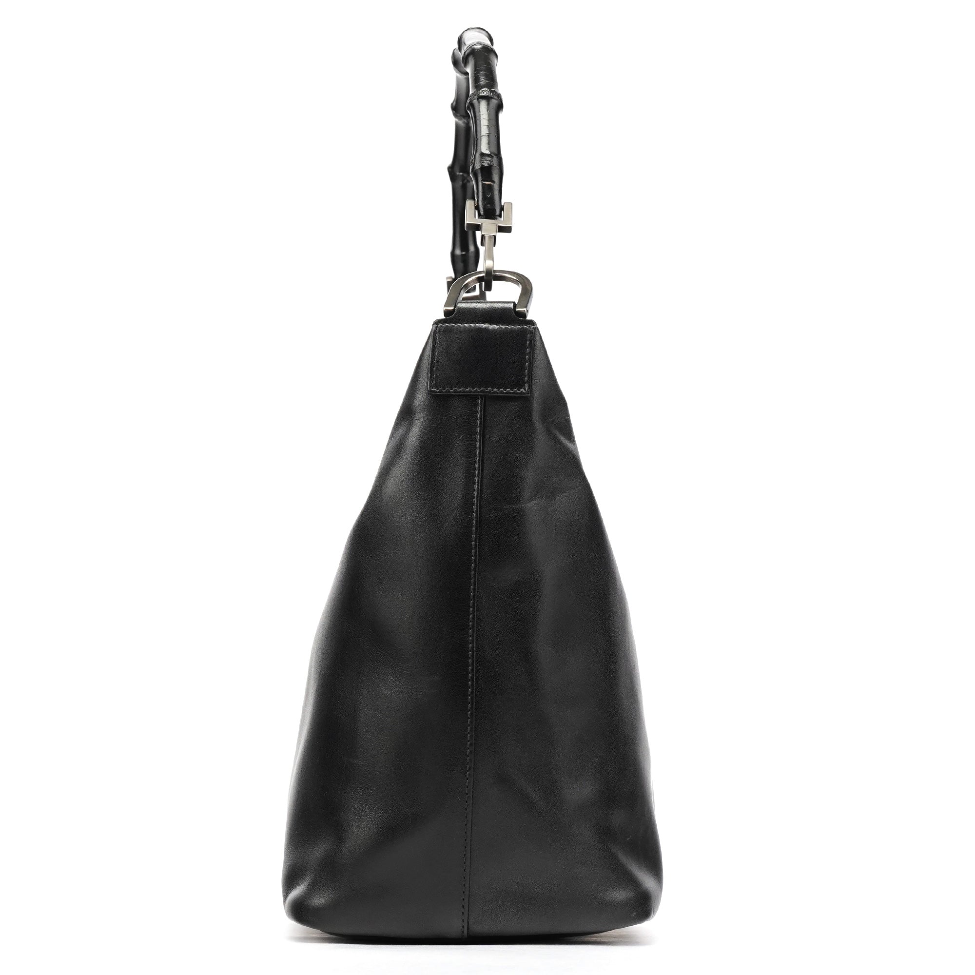 Black Leather Bamboo Shoulder Bag
