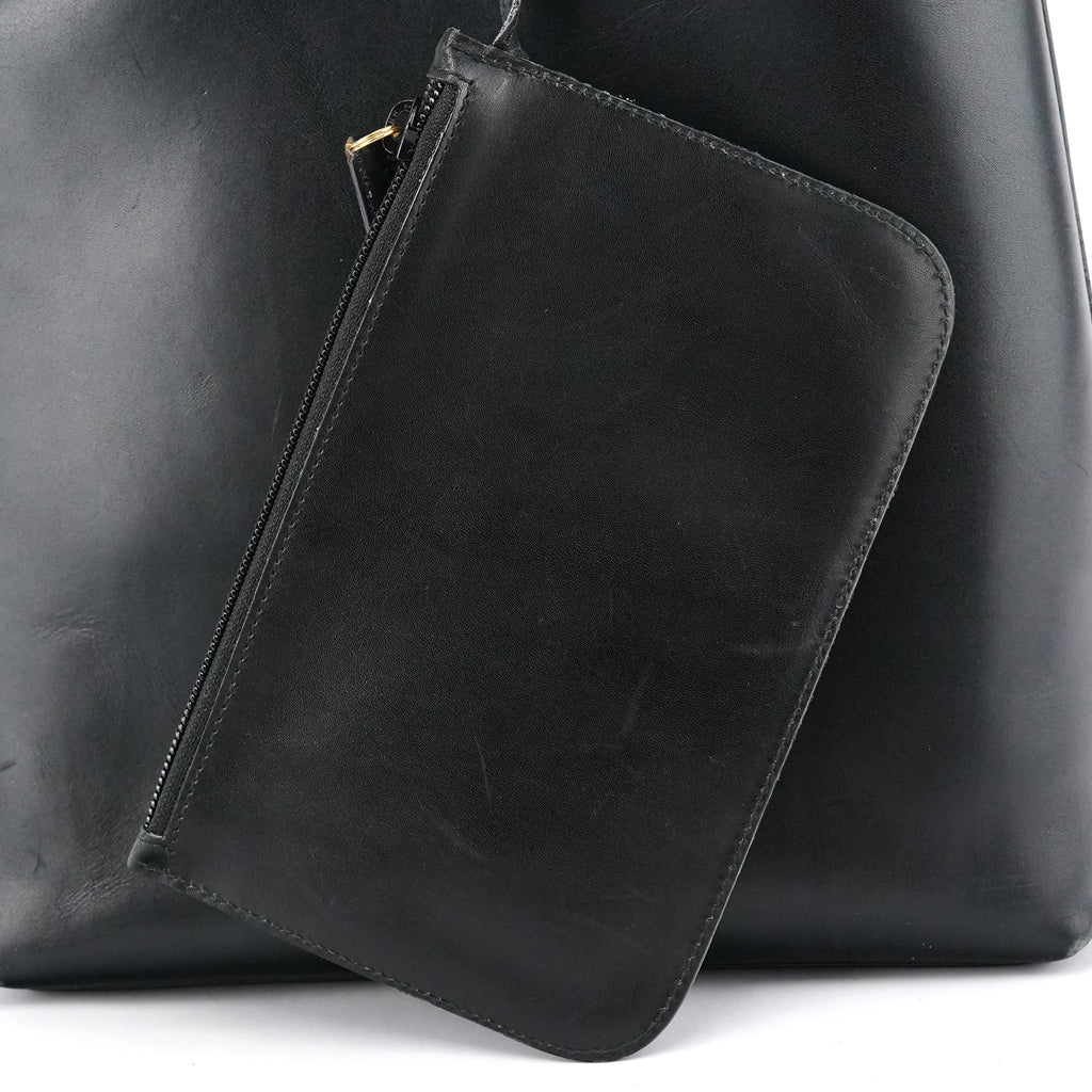 Black Leather Bamboo Shoulder Bag