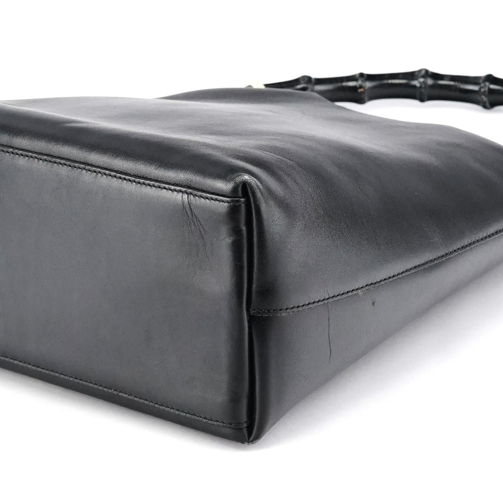 Black Leather Bamboo Shoulder Bag