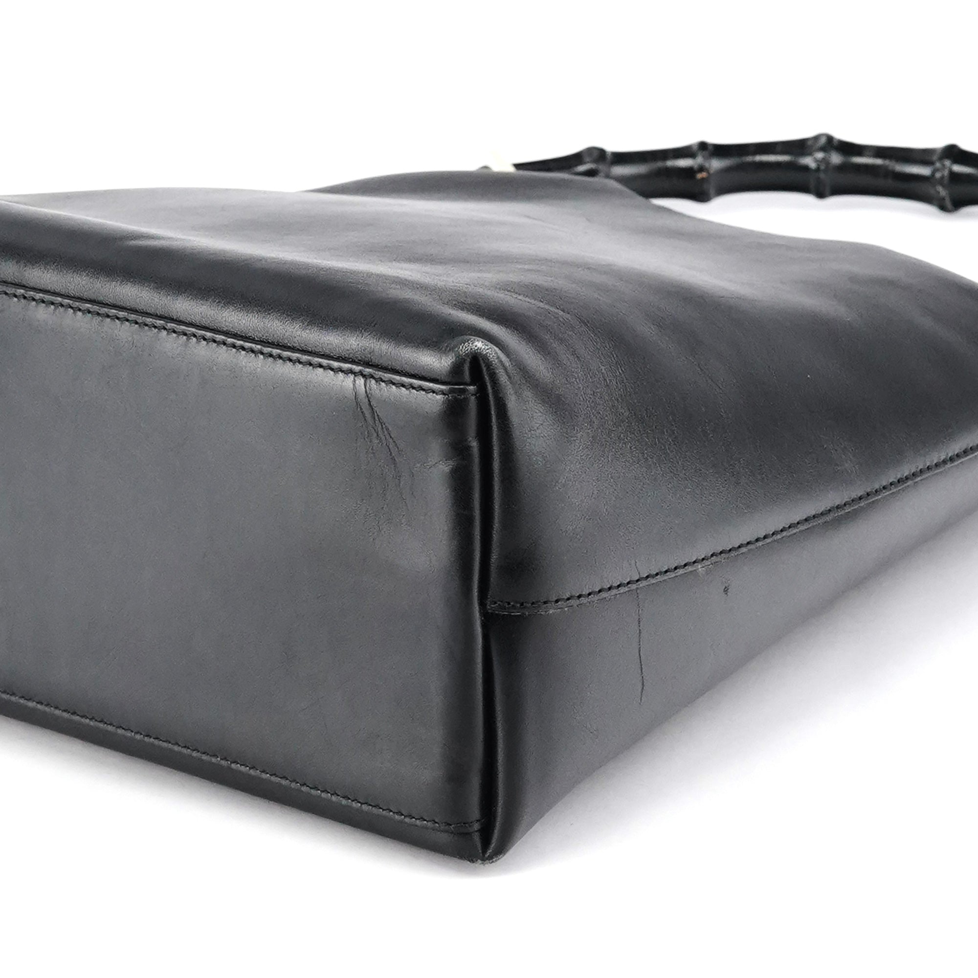 Black Leather Bamboo Shoulder Bag