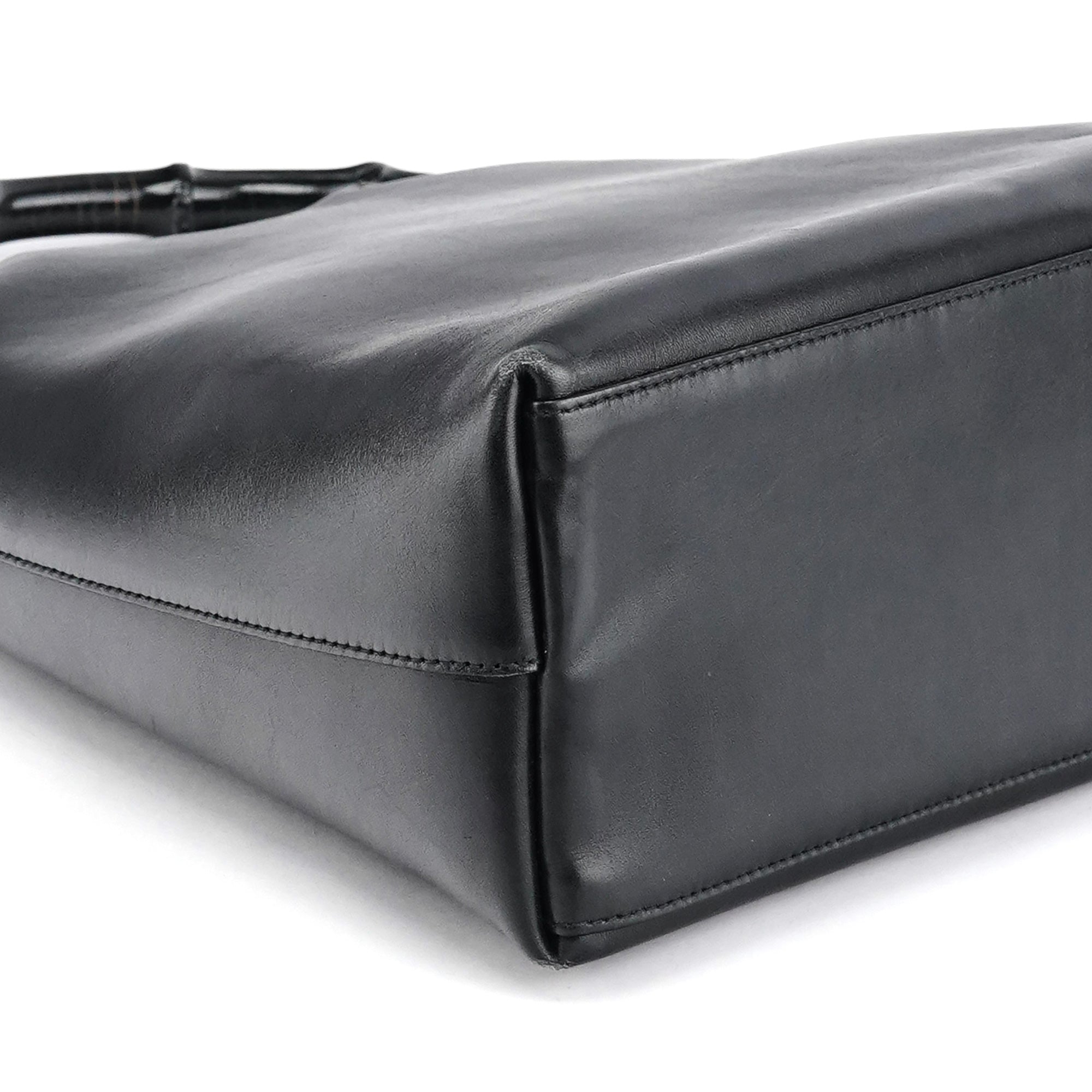 Black Leather Bamboo Shoulder Bag