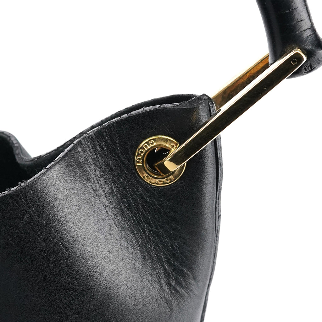 Black Leather Bamboo Shoulder Bag