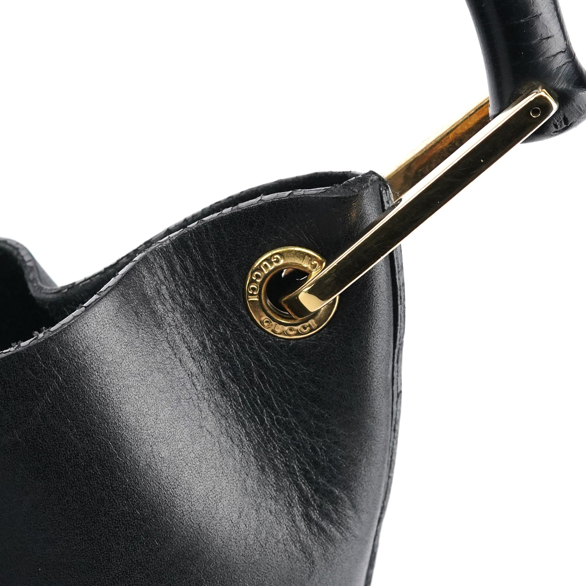 Black Leather Bamboo Shoulder Bag