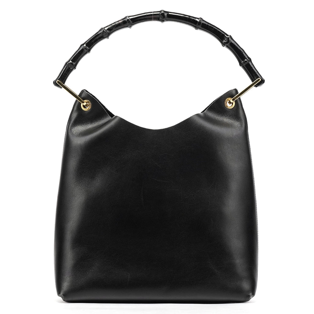 Black Leather Bamboo Shoulder Bag