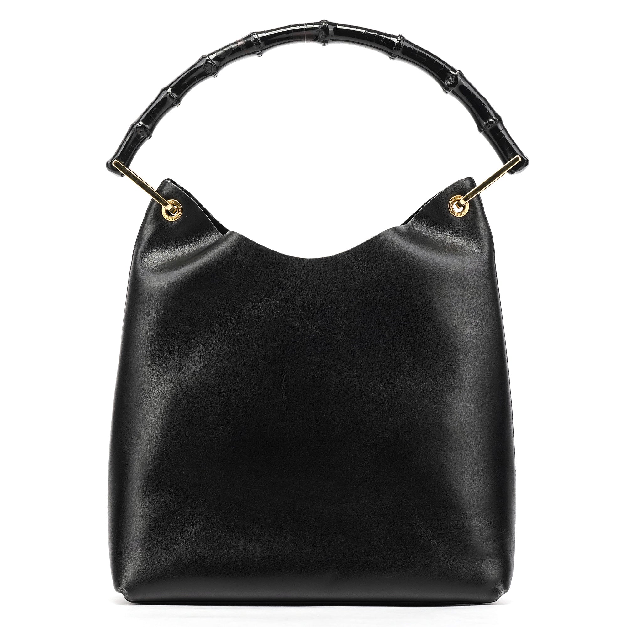 Black Leather Bamboo Shoulder Bag