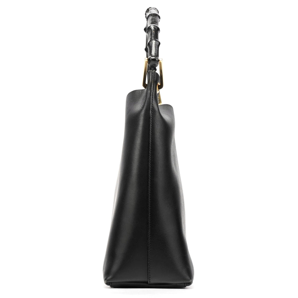 Black Leather Bamboo Shoulder Bag