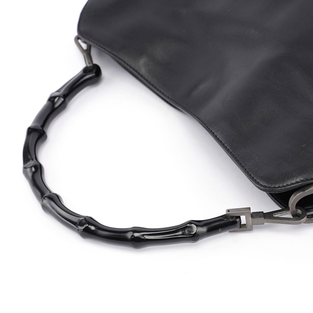 Black Leather Bamboo Shoulder Bag